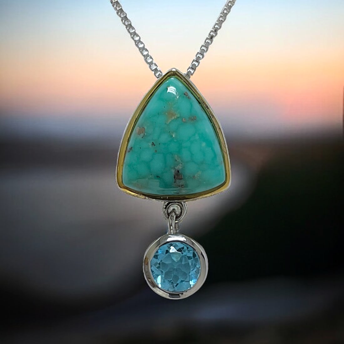 Enchanting Turquoise Pendant accented by a stunning Blue Topaz all set in Sterling Silver with 18" (1 of 1)