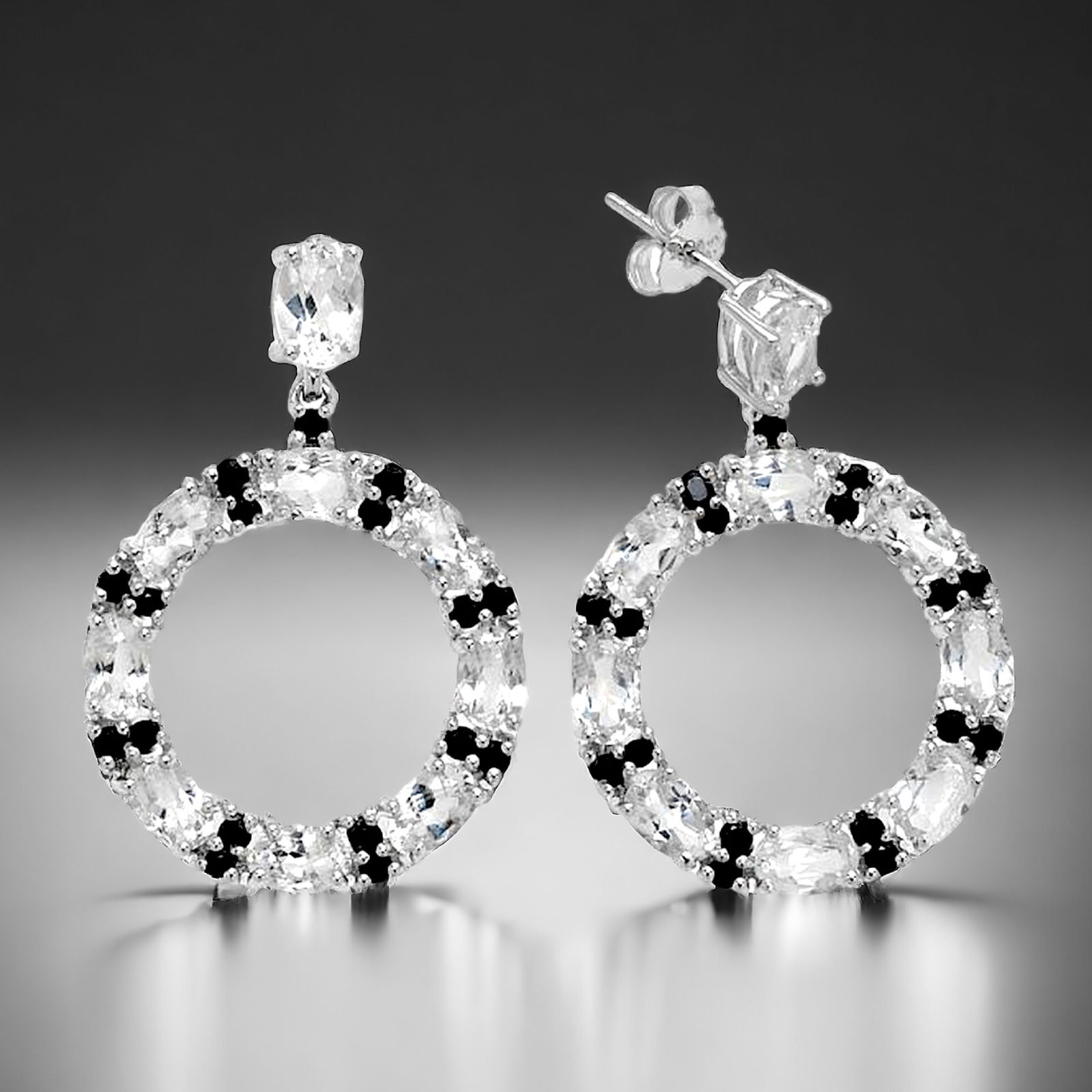 10.8ct White Topaz & Black Spinel Sterling Silver Hoop Earrings (1 of 1)
