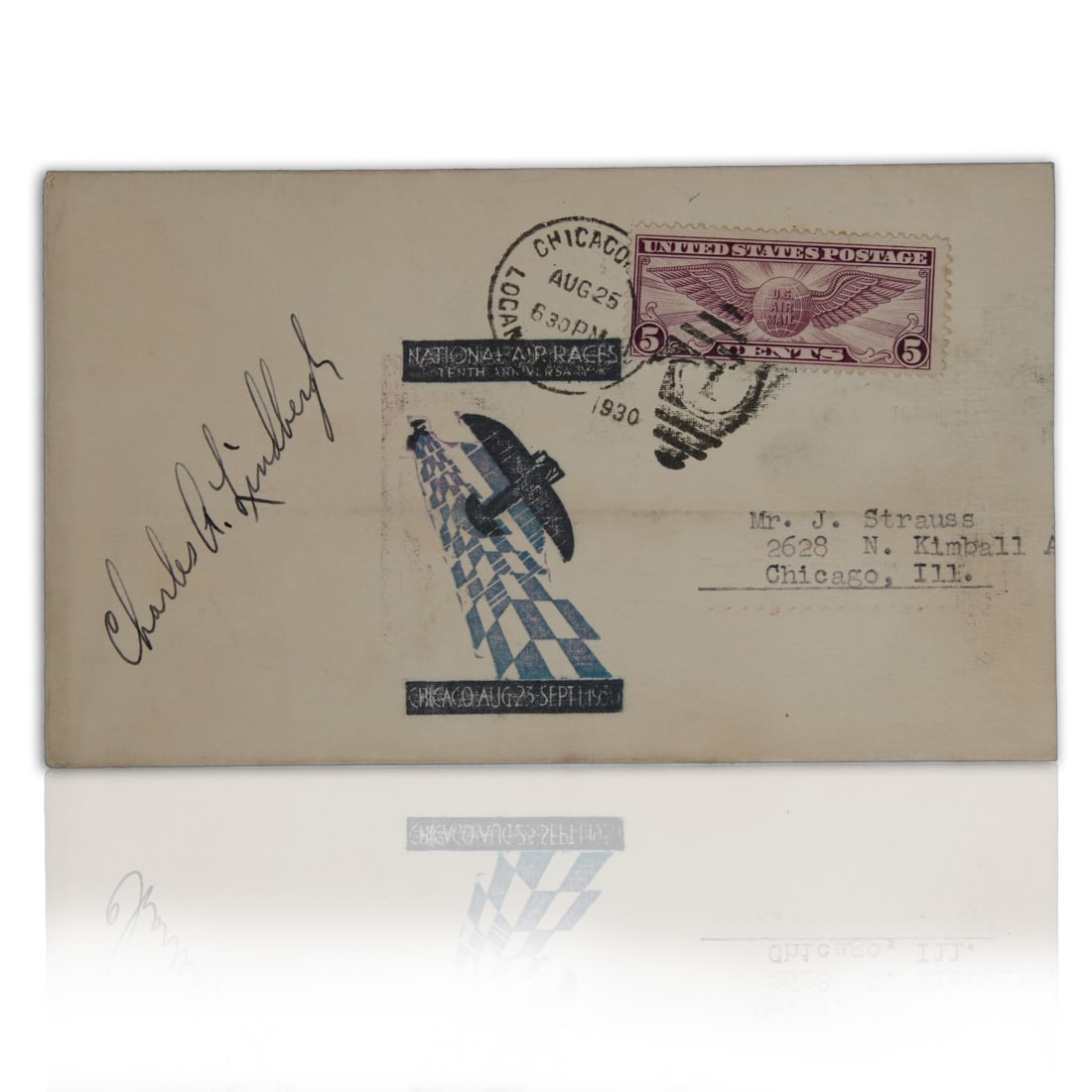 Charles A Lindbergh Signed Air Mail Envelope Postmarked August 25 1930 (1 of 5)