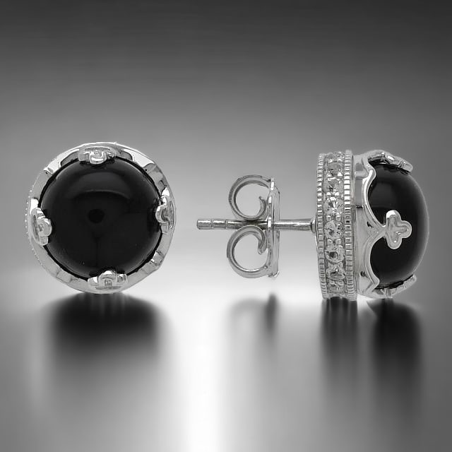 Majestic Black Onyx Stud Earrings crafted in Sterling Silver with White Topaz accents (1 of 1)
