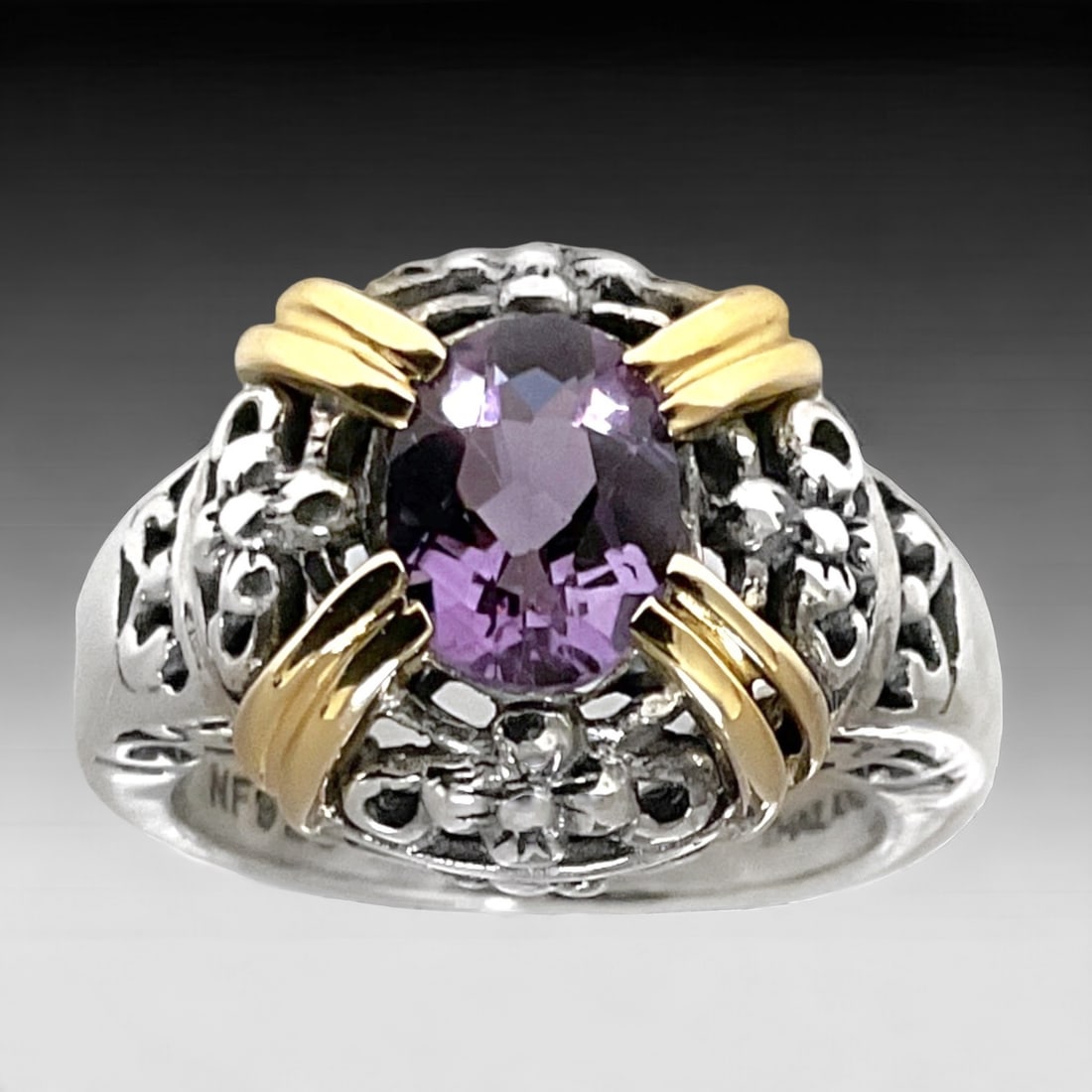 Amethyst Ring set in 14K Gold and Sterling Silver - Size 7 (1 of 1)