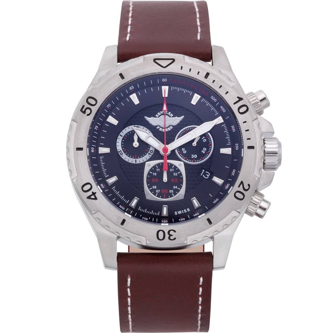 Zentler Freres Rodan: Swiss Chronograph: The Zentler Freres Rodan Swiss Chronograph is a testament to precision and luxury. Encased in an exquisite 45mm round frame, this timepiece is a marvel of Swiss engineering, powered by the renowned Ro