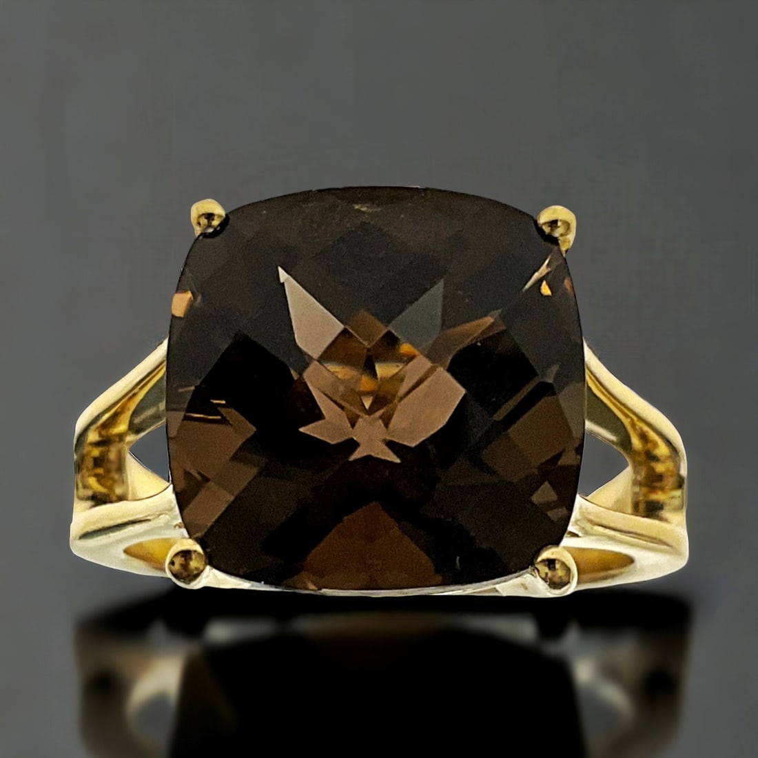 Cushion Cut Smoky Quartz Ring set in 14K Gold over Sterling Silver - Size 7 (1 of 1)