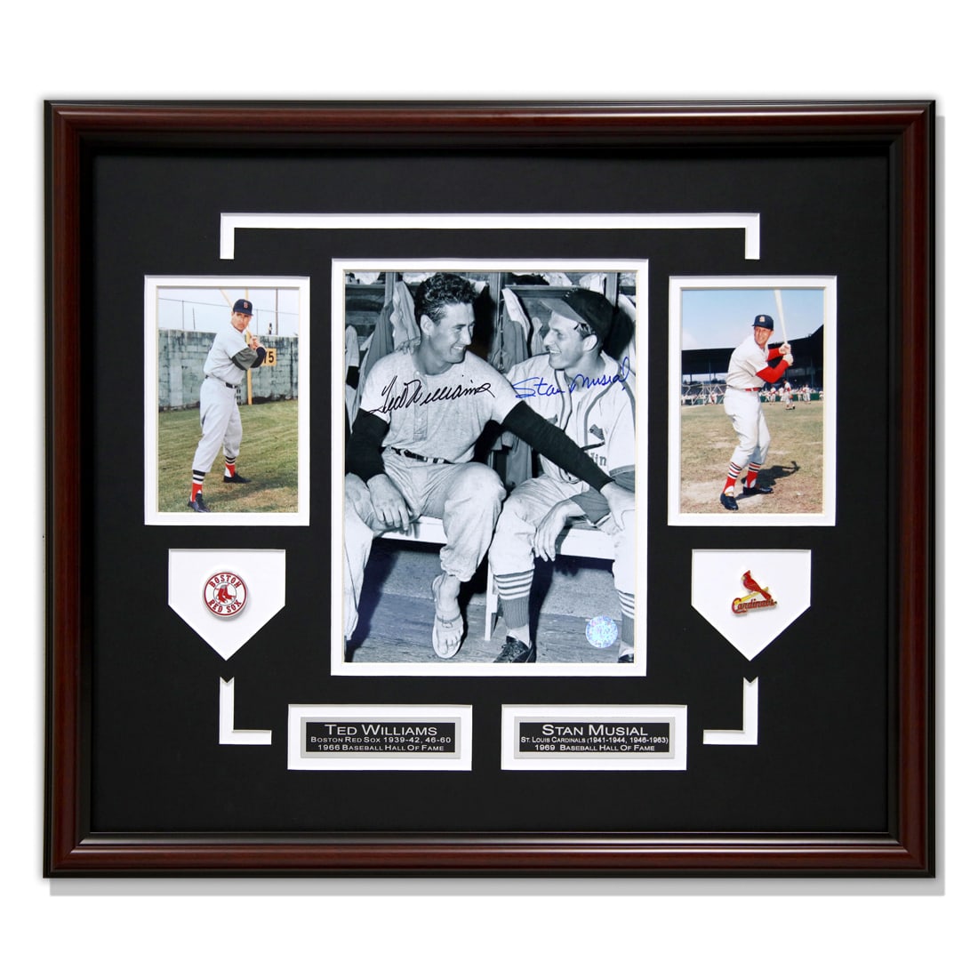 The Joy of the Game: Ted Williams & Stan Musial Signed Locker Room Photograph: The Joy of the Game: Ted Williams & Stan Musial Signed Locker Room Photograph. An exceptional offering graces our auction block: a museum-quality framed photograph signed by two of baseball's most ill