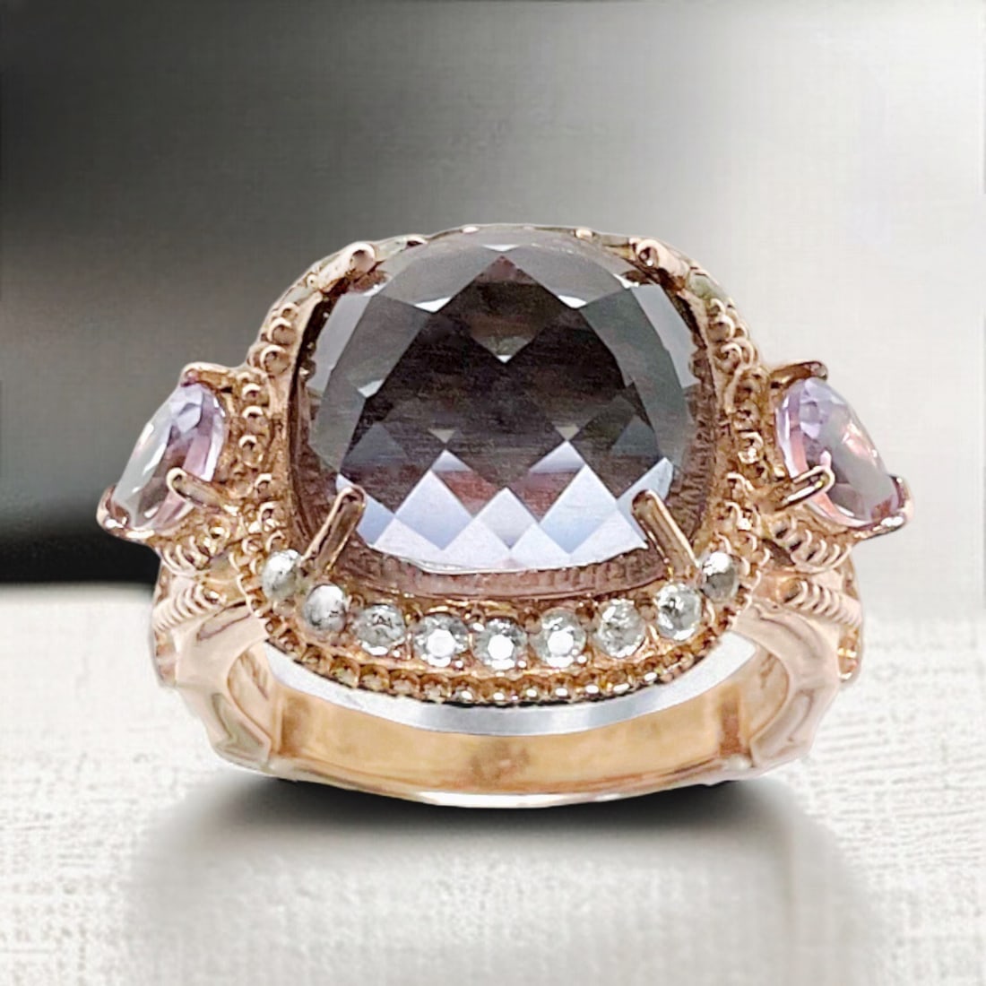 Amethyst & White Topaz Rose Gold over Silver Ring (1 of 1)
