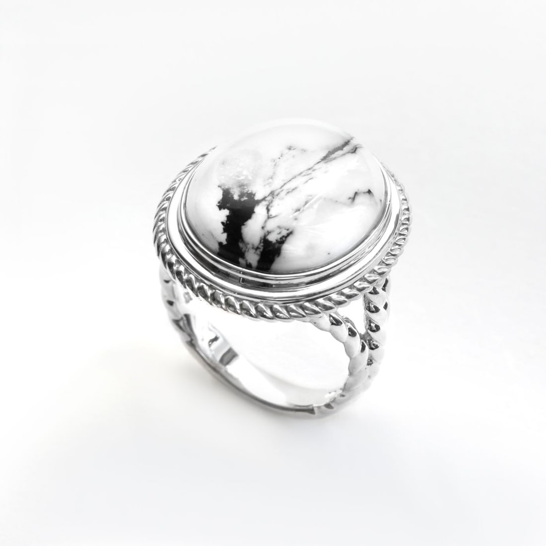 Sterling Silver White Buffalo Rope Ring - Size 7 (1 of 1)