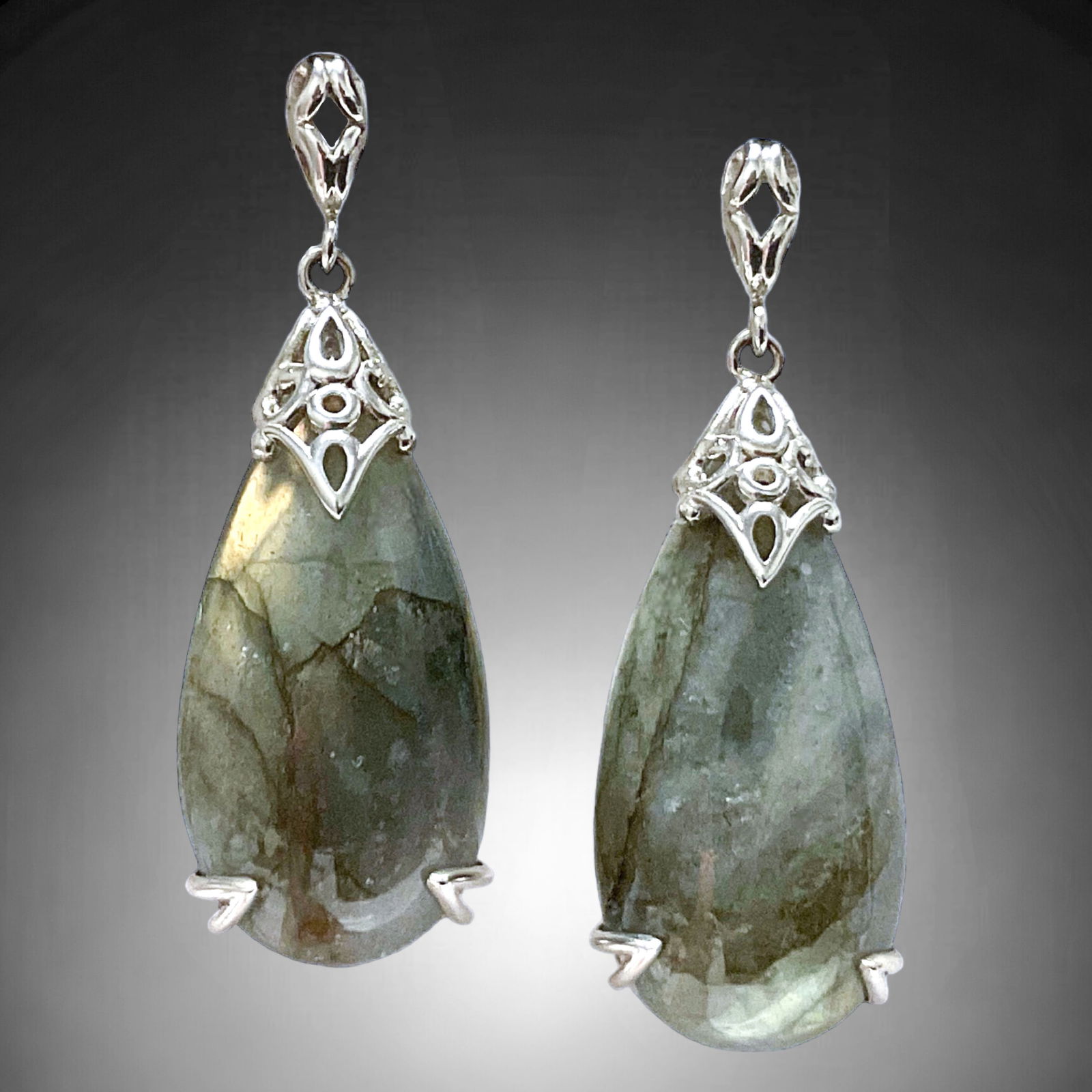 Pear Shaped Labradorite Sterling Silver Dangle Earrings (1 of 1)
