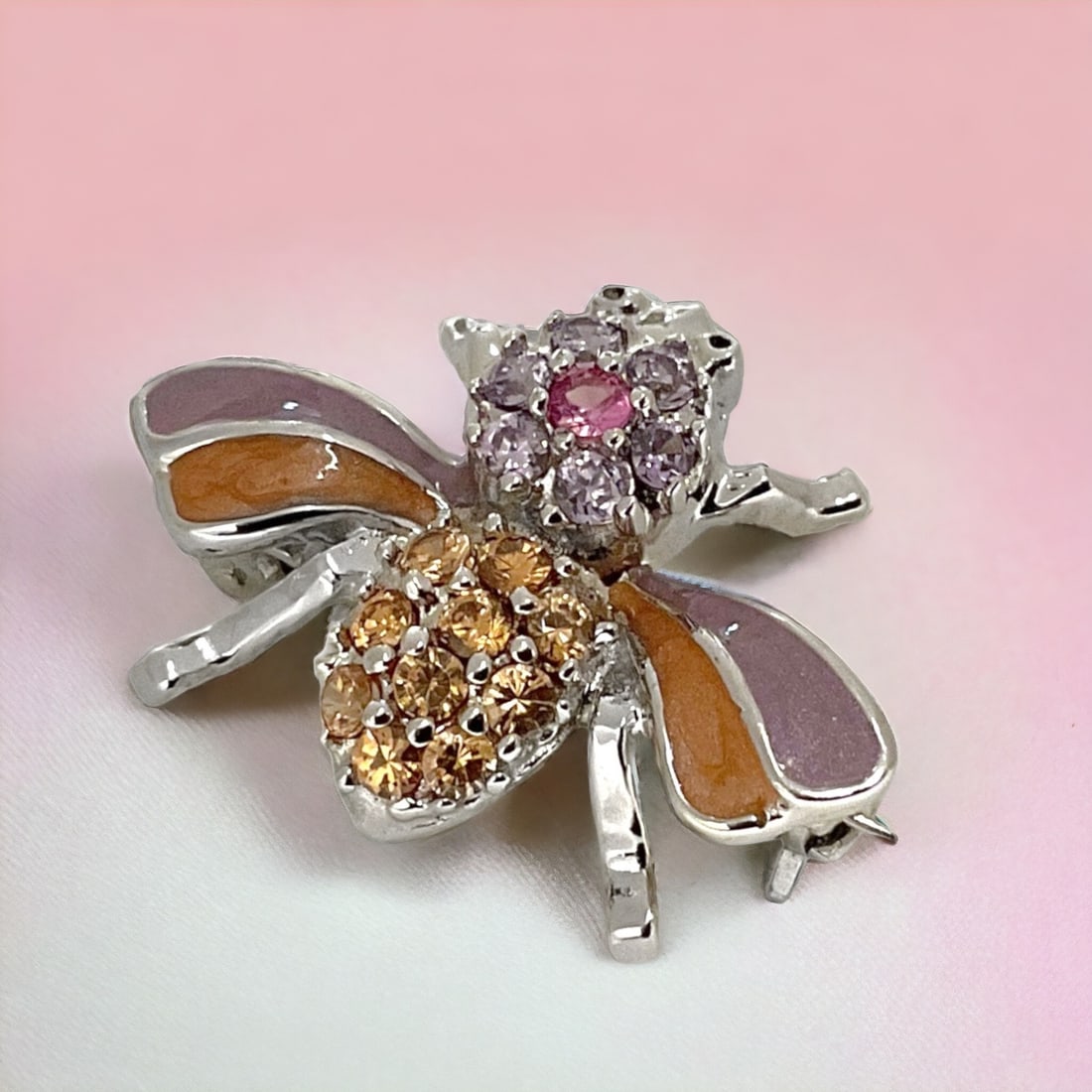 Lovely Sterling Silver Bee Pin with CZ & Enamel (1 of 1)