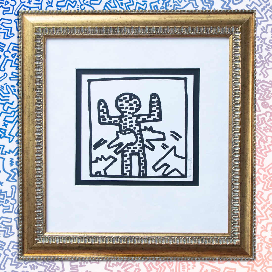 Framed Keith Haring Pencil Signed & Dated 1982 "Leaping Dog" LE Print (1 of 3)