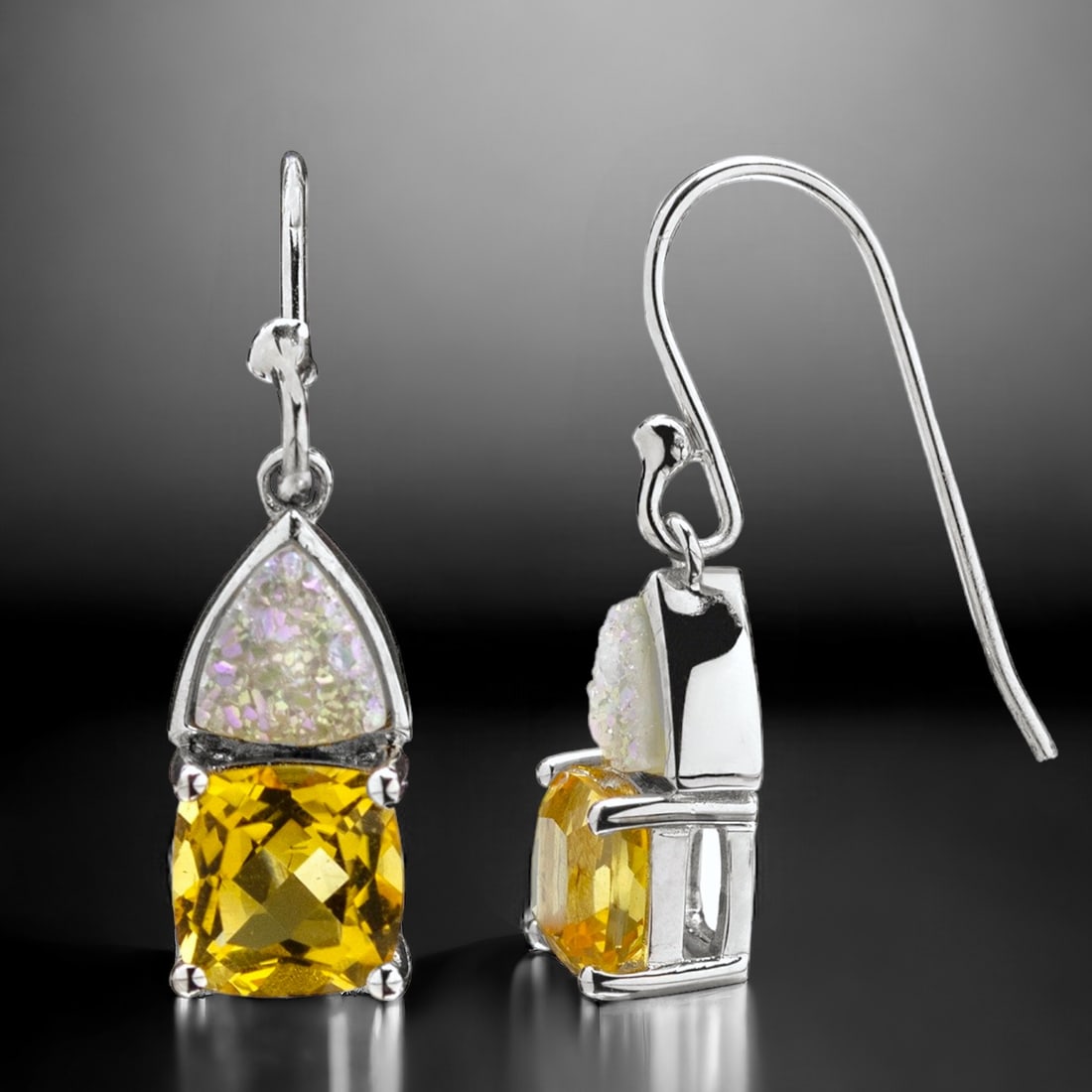 Bold Citrine & Opal Durzy Sterling Silver French Hook Earrings (1 of 1)