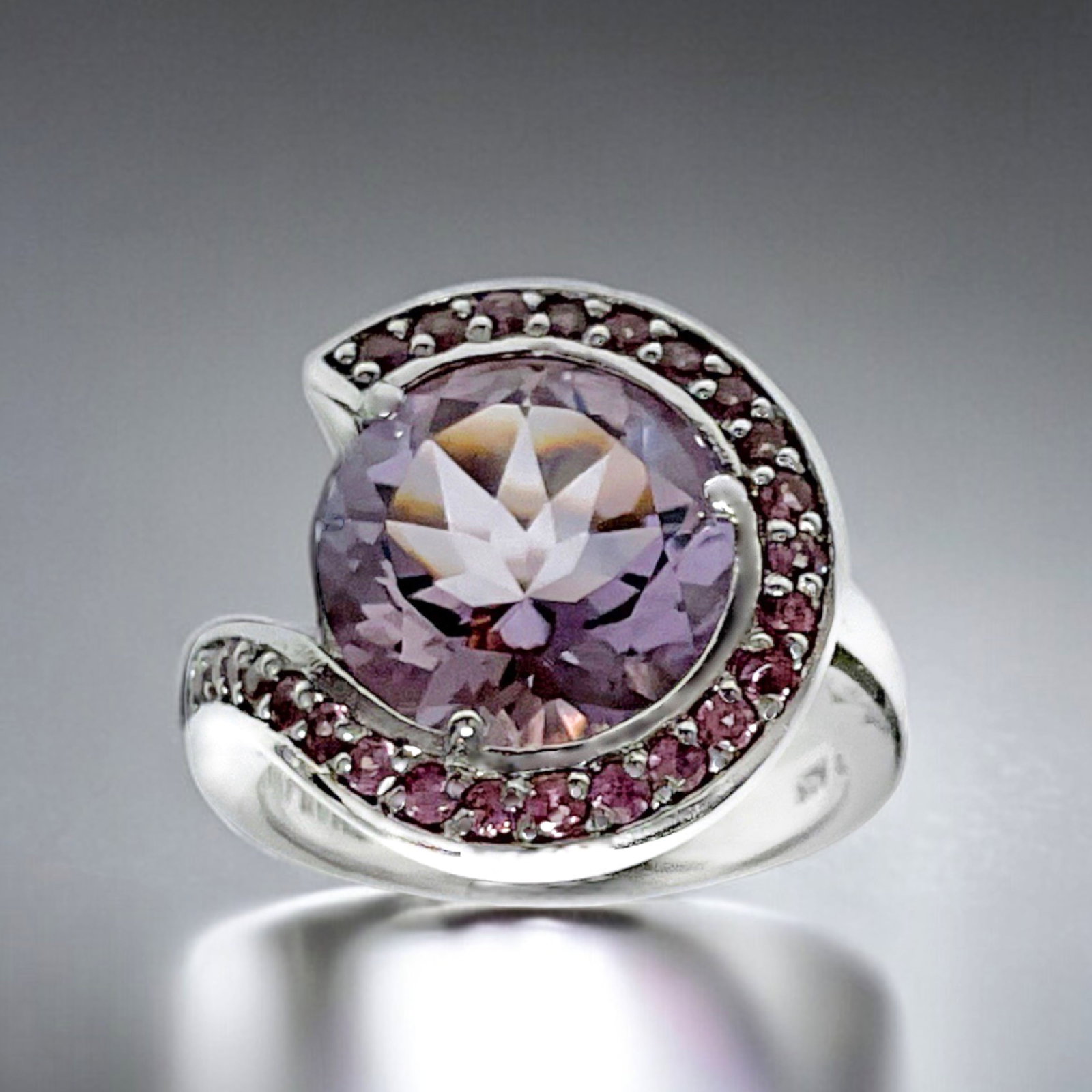 Amethyst with Rhodolite Garnet Sterling Silver Ring - Size 7 (1 of 1)