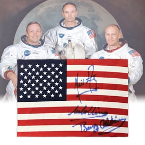Signed Mini Flag by Apollo 11's Neil Armstrong, Buzz Aldrin, and Michael Collins in Museum Quality