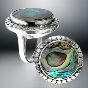 Brilliant round Abalaone Ring - Size 7 set in Sterling Silver