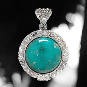 Heavenly Turquoise Pendant wrapped in Sterling Silver with White Topaz accents