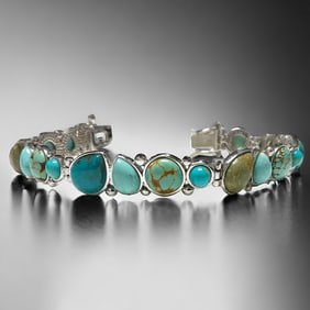Turquoise Sterling Silver Bracelet with stunning varieties of turquoise gemstones