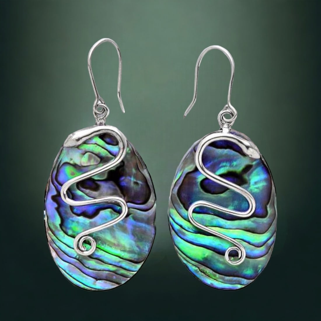 Sophisticated Snake design Abalone Sterling Silver Earrings (1 of 1)