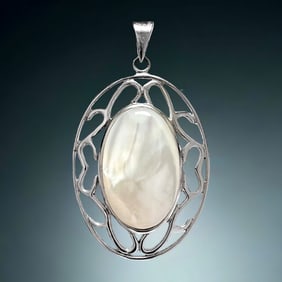 Mesmermizing Oval White Mother-of-Pearl Sterling Silver Pendant