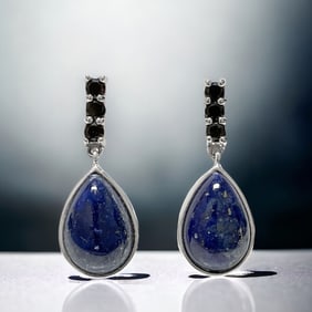 Lapis Lazuli and  Black Spinel Sterling Silver Drop Earrings