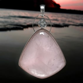 Rose Quartz with White Topaz accent Pendant set in Sterling Silver