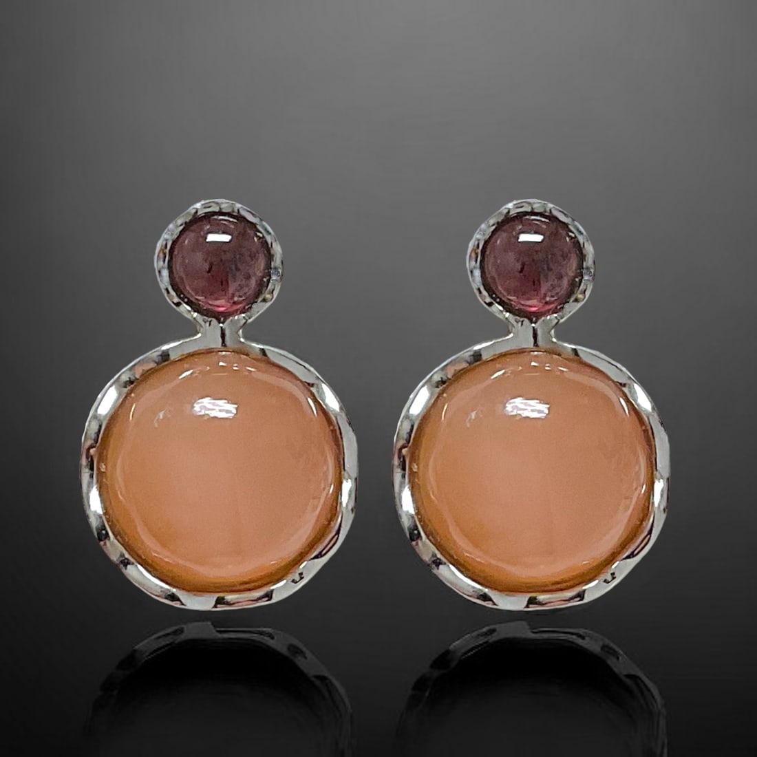 Chic Peach Moonstone & Garnet Earrings with detailed Sterling Silver setting (1 of 1)