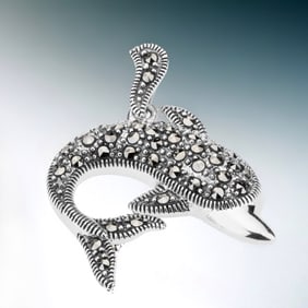 Dazzling Sterling Silver  Marcasite Dolphin Pendant