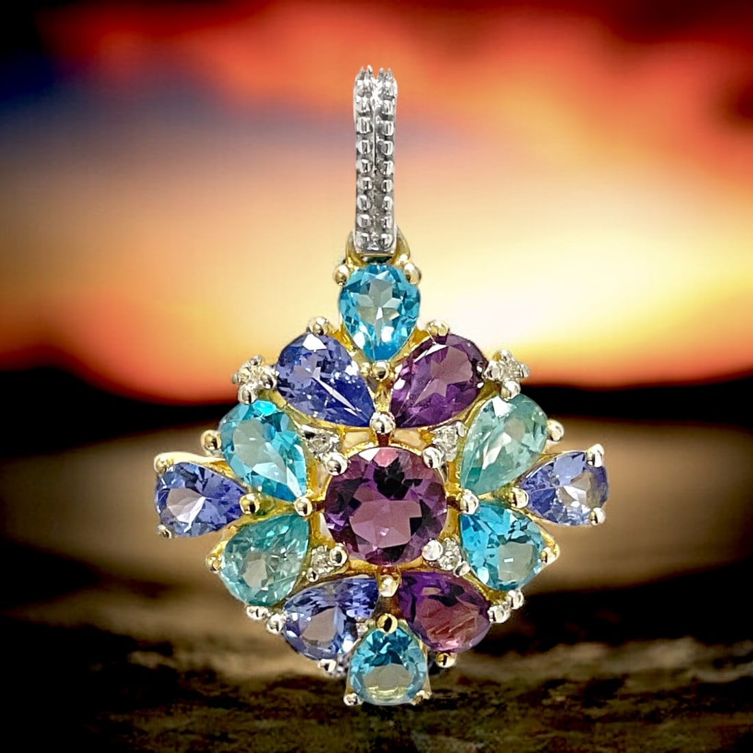 Brilliant assortment of Amethyst, Blue Topaz, & Iolite Gems set in a Two-Tone Sterling Silver (1 of 1)