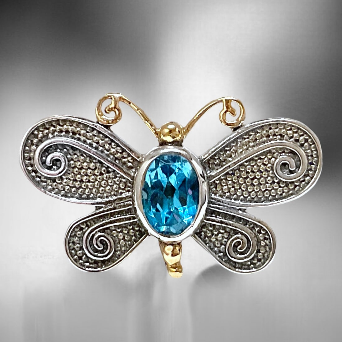 14K Gold & Sterling Silver Blue Topaz Butterfly Ring (1 of 1)