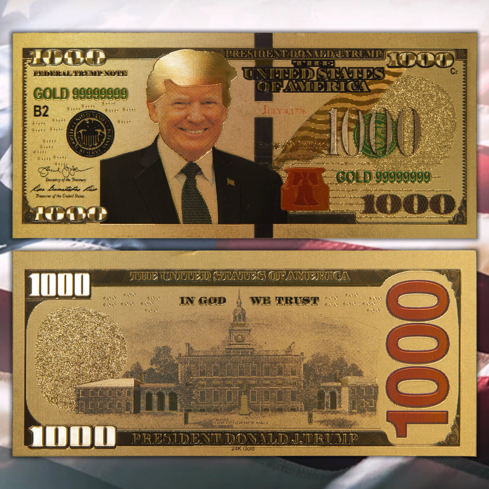 (50) $1000 Donald Trump Gold Foiled Notes: Set of 50 $1000 Donald Trump Gold Foiled Notes