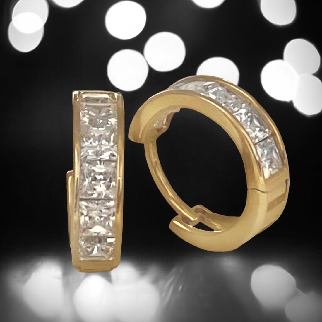 14K Gold Mini Huggie Hoop Earrings with sparkling Simulated Diamonds (1 of 1)