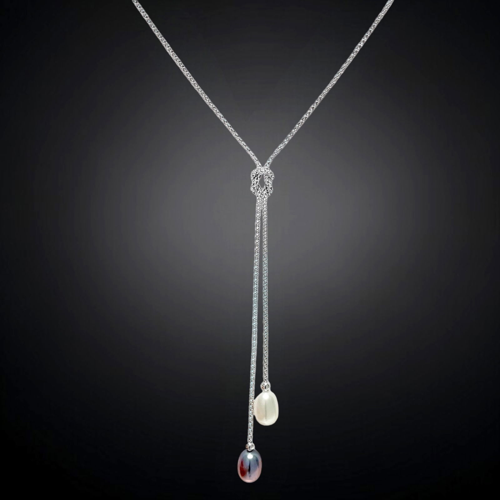 Grey Pearl & White Pearl Sterling Silver Lariat Necklace (17" + 2") (1 of 1)