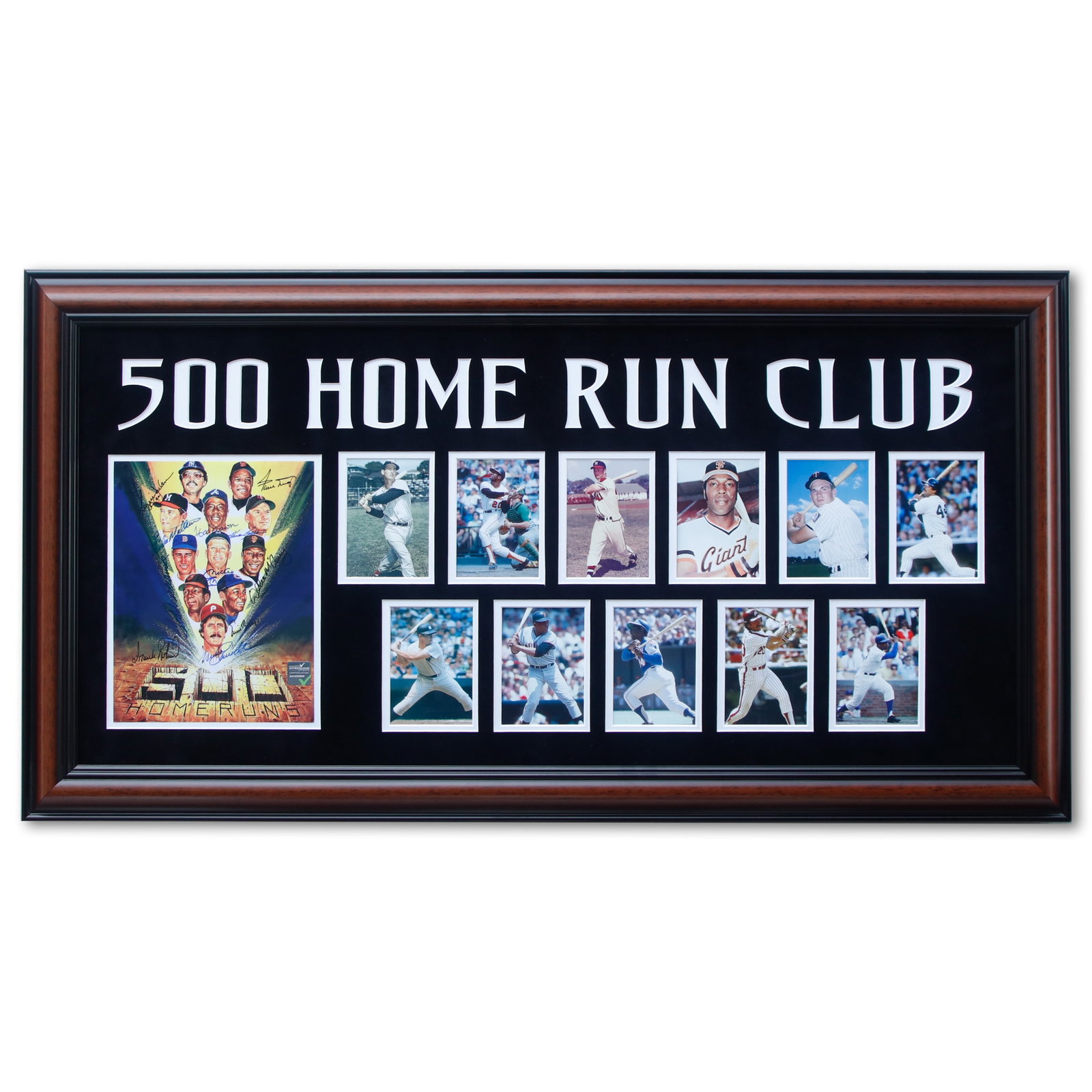 Signed 500 Home Run Club By Ron Lewis: 500 Home Run Club Artwork by Ron Lewis Inscribed by 12 Distinct Major League Legends. Emanating an undeniable aura of excellence, prestige, and history, we are thrilled to present this 500 Home Run Cl