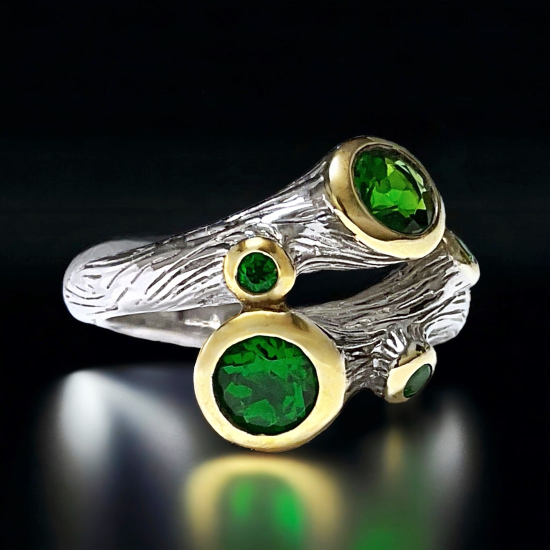 Boho Sterling Silver Ring with 14K Gold over accents adored by Chrome Diopside (1 of 1)