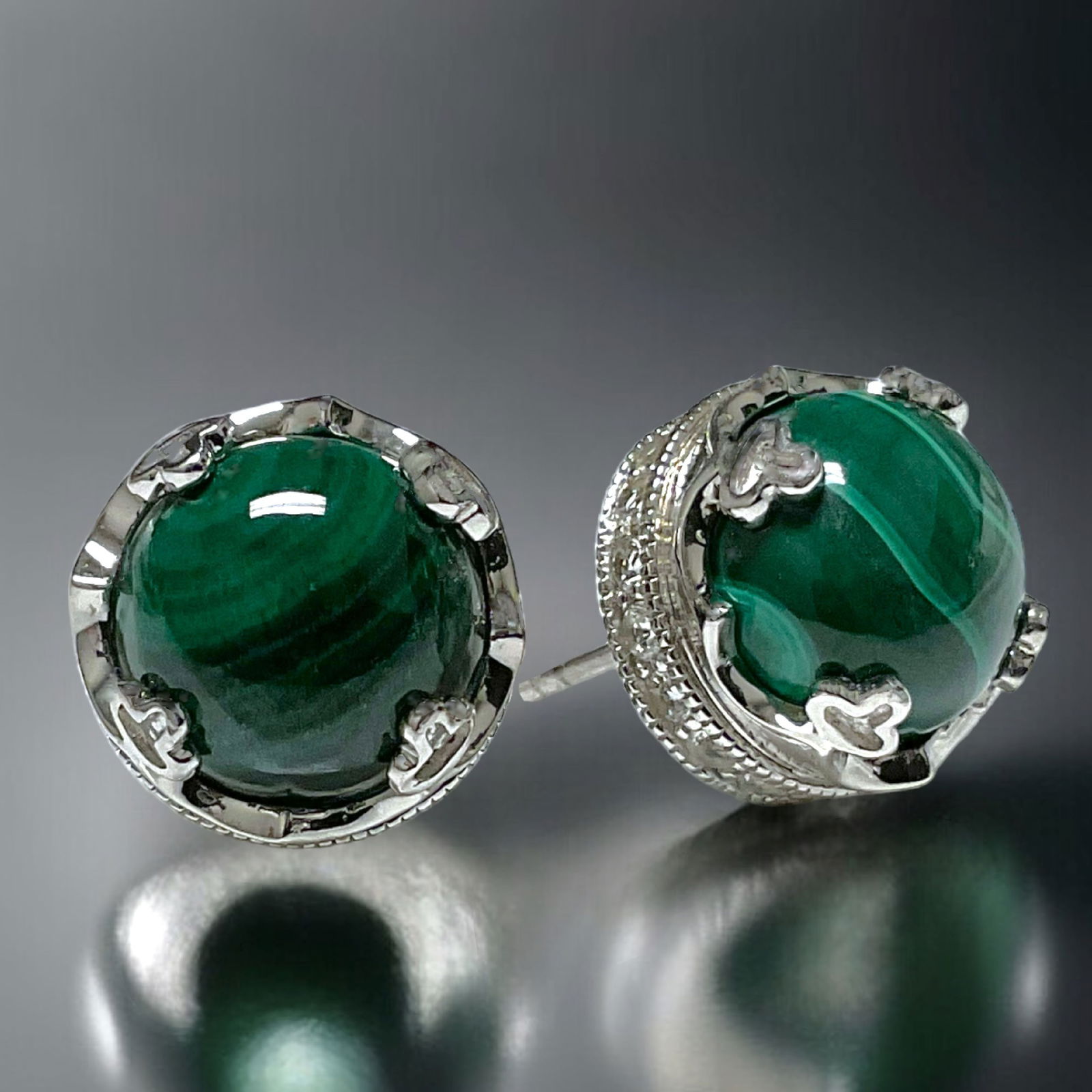 Malachite Earrings & White Topaz Crown Setting Sterling Silver Earrings (1 of 1)