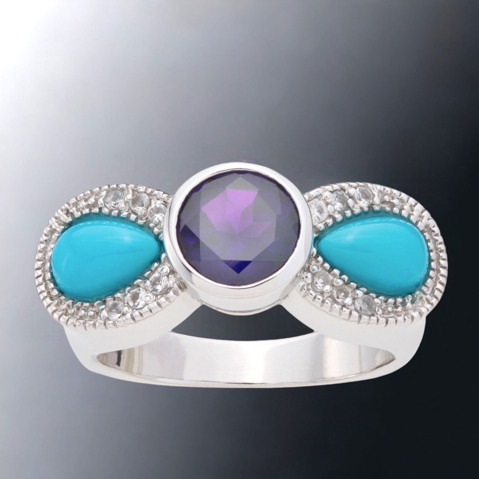 Sleeping Beauty Turquoise & Amethyst with White Topaz accents Ring Size 6 (1 of 1)