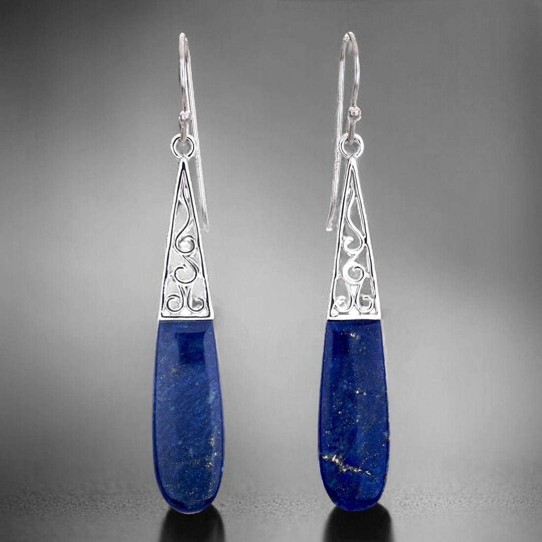 Deep Blue Lapis Elongated Sterling Sivler Drop Earrings (1 of 1)