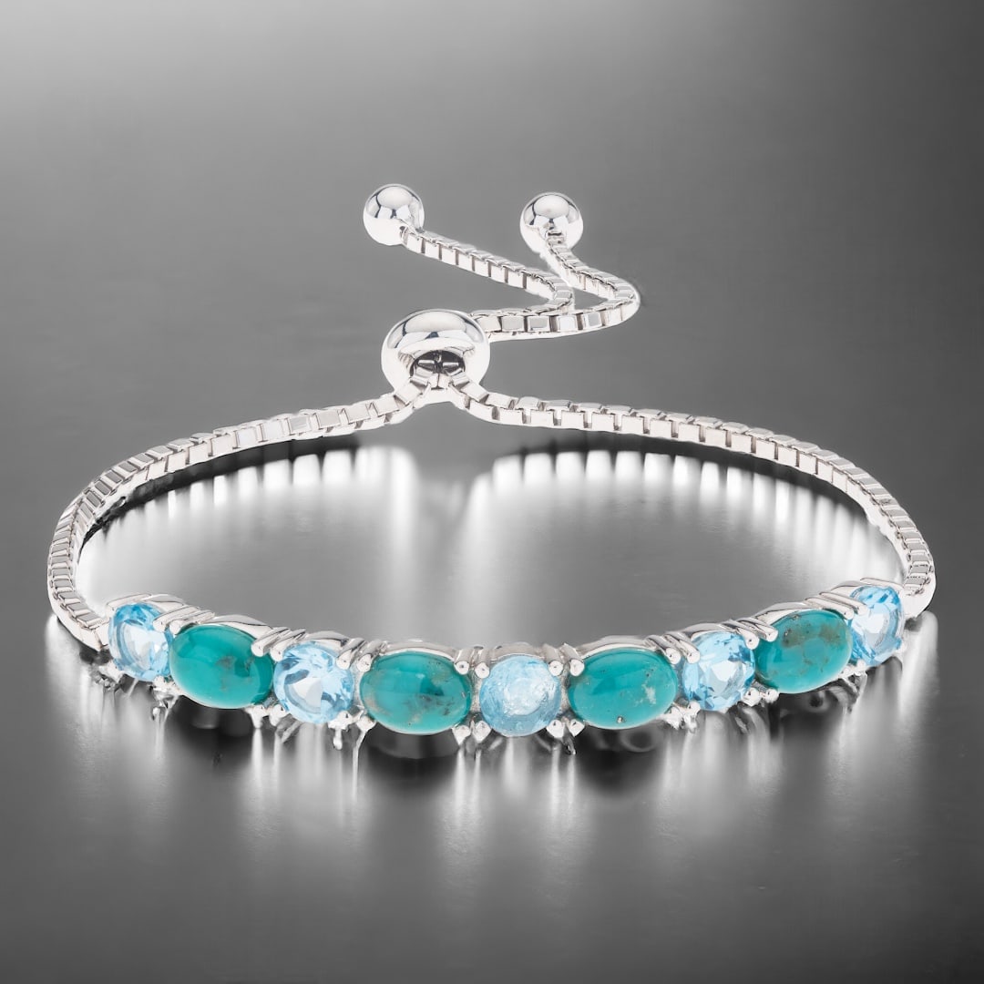 Sleeping Beauty Turquoise & Blue Topaz Adjustable Sterling Silver Bracelet (1 of 1)