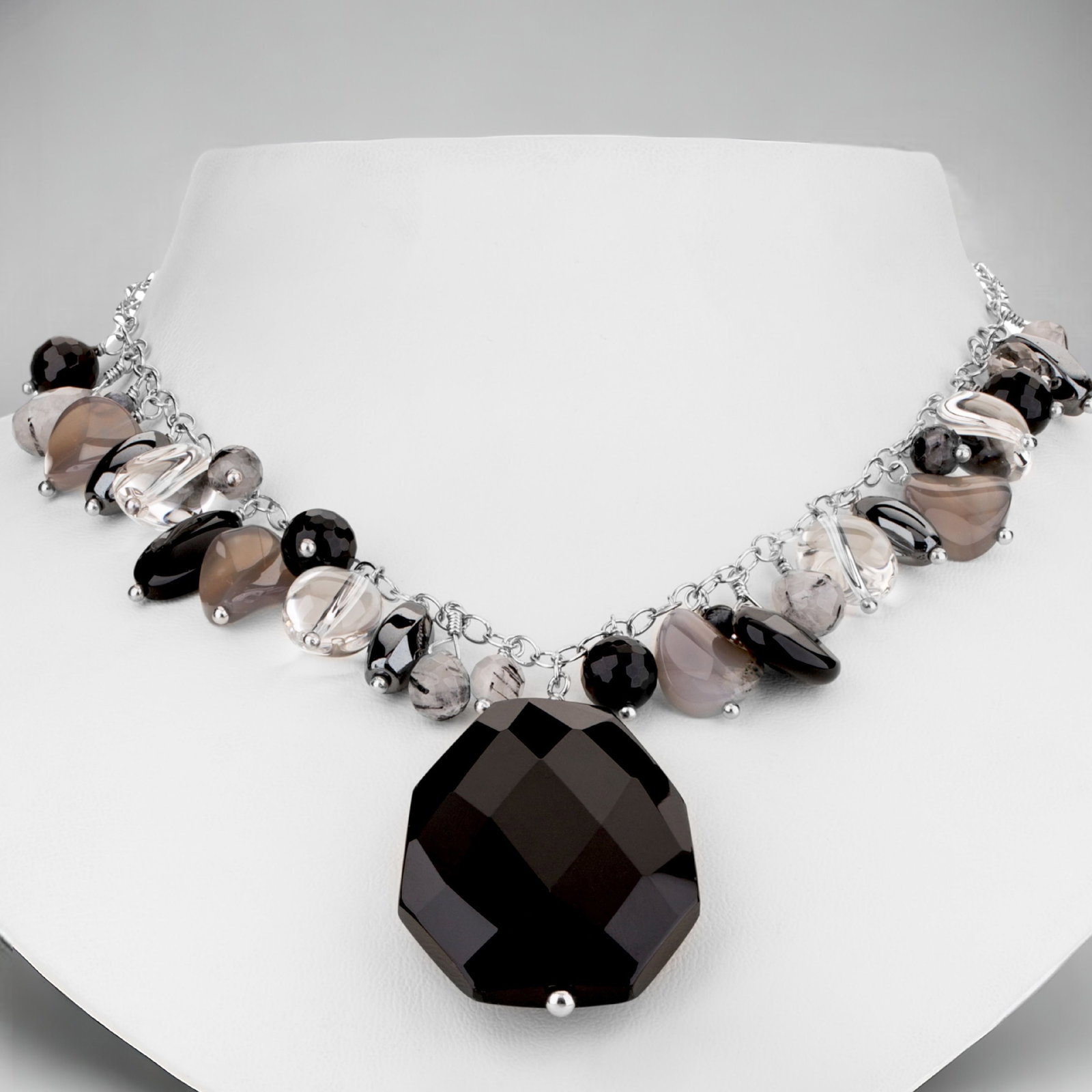 20" Black Onyx, Rutilated Quartz, &Crystal Quartz Necklace (1 of 1)
