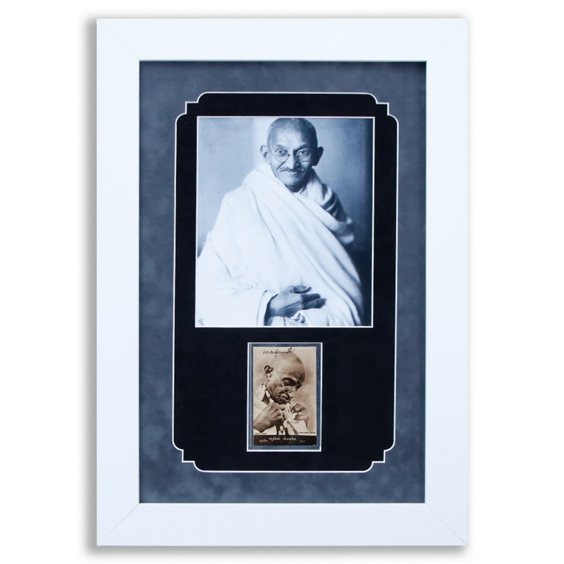 Historically Significant Mahatma Gandhi Signed Vintage Photocard in Museum Quality Custom Designed (1 of 4)