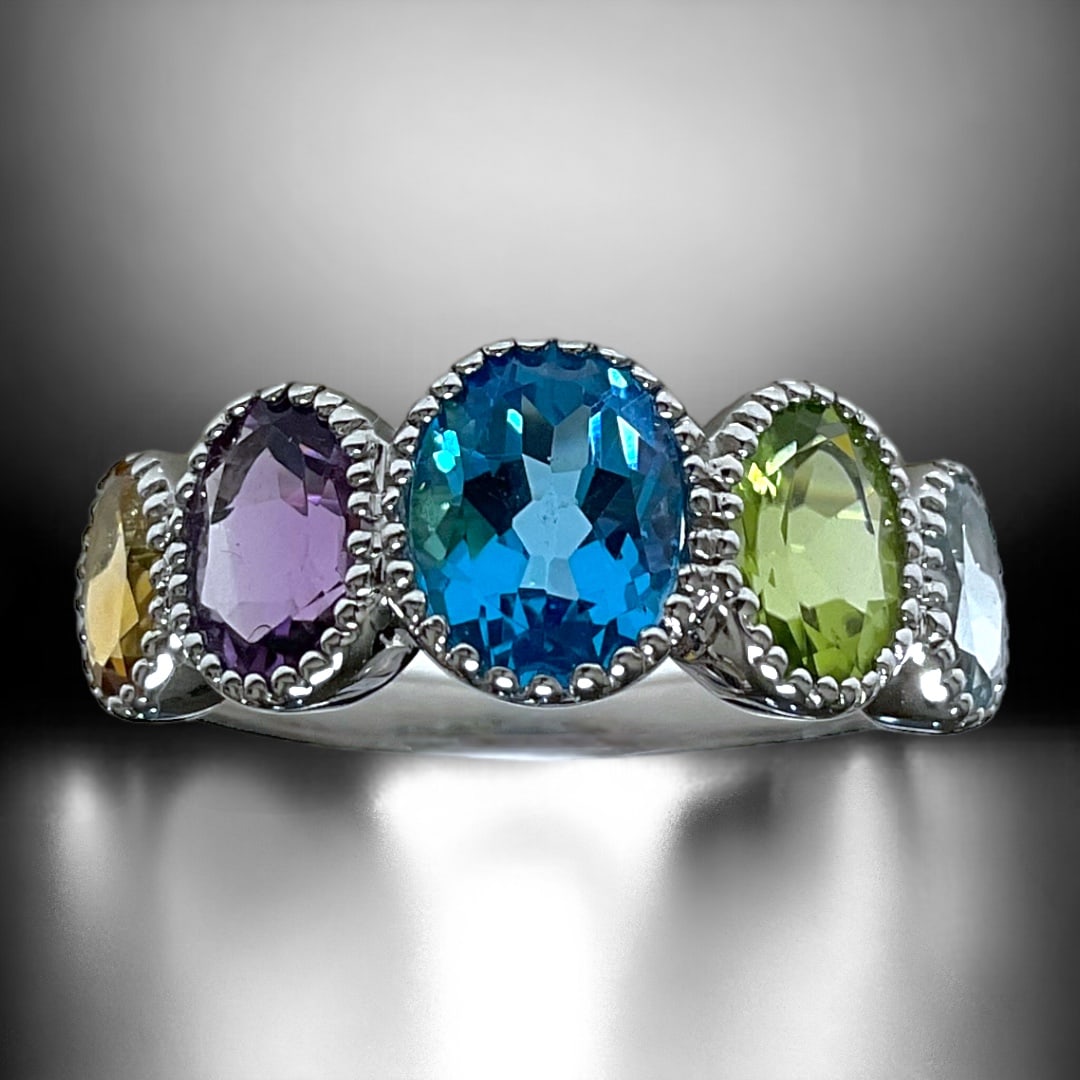 Exquisite Mulit-Gemstone Sterling Silver Ring with Blue, Purple and Green (1 of 1)