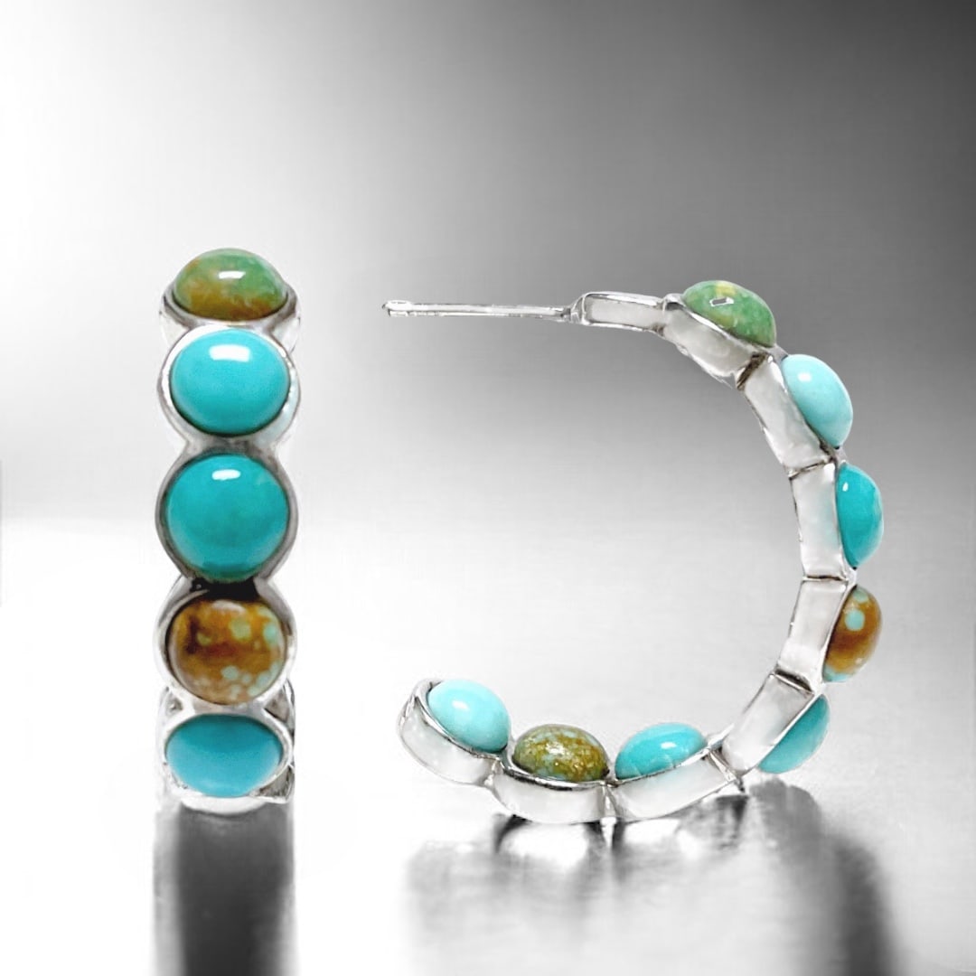 Southwest Turquoise Hoop Earrings with inside & outside design (1 of 1)