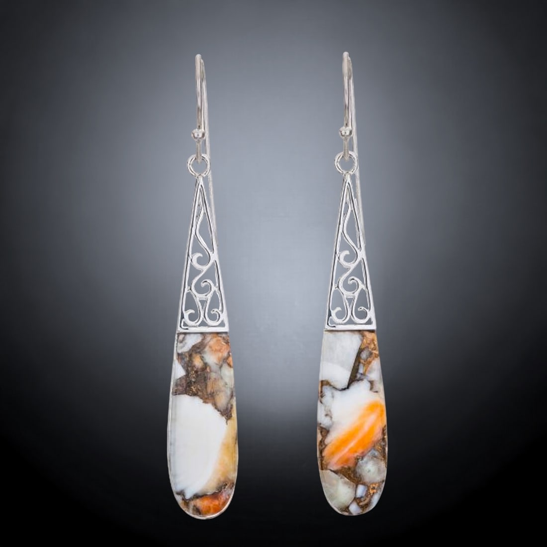 Spiny Oyster Elongated Drop Sterling Silver Earrings (1 of 1)