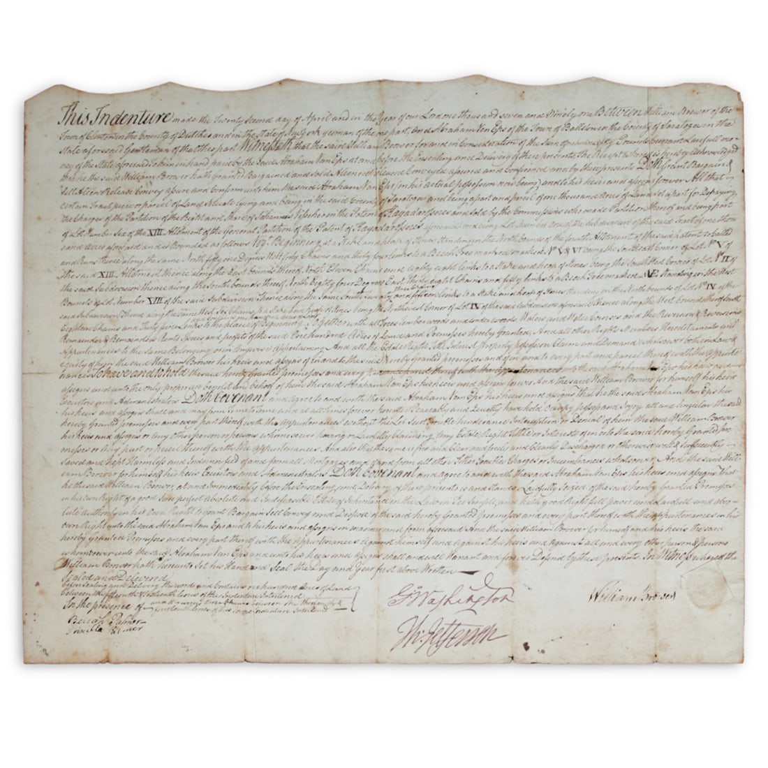 George Washington & Thomas Jefferson Signed Handwritten Indenture Dated April 22, 1791 (1 of 5)