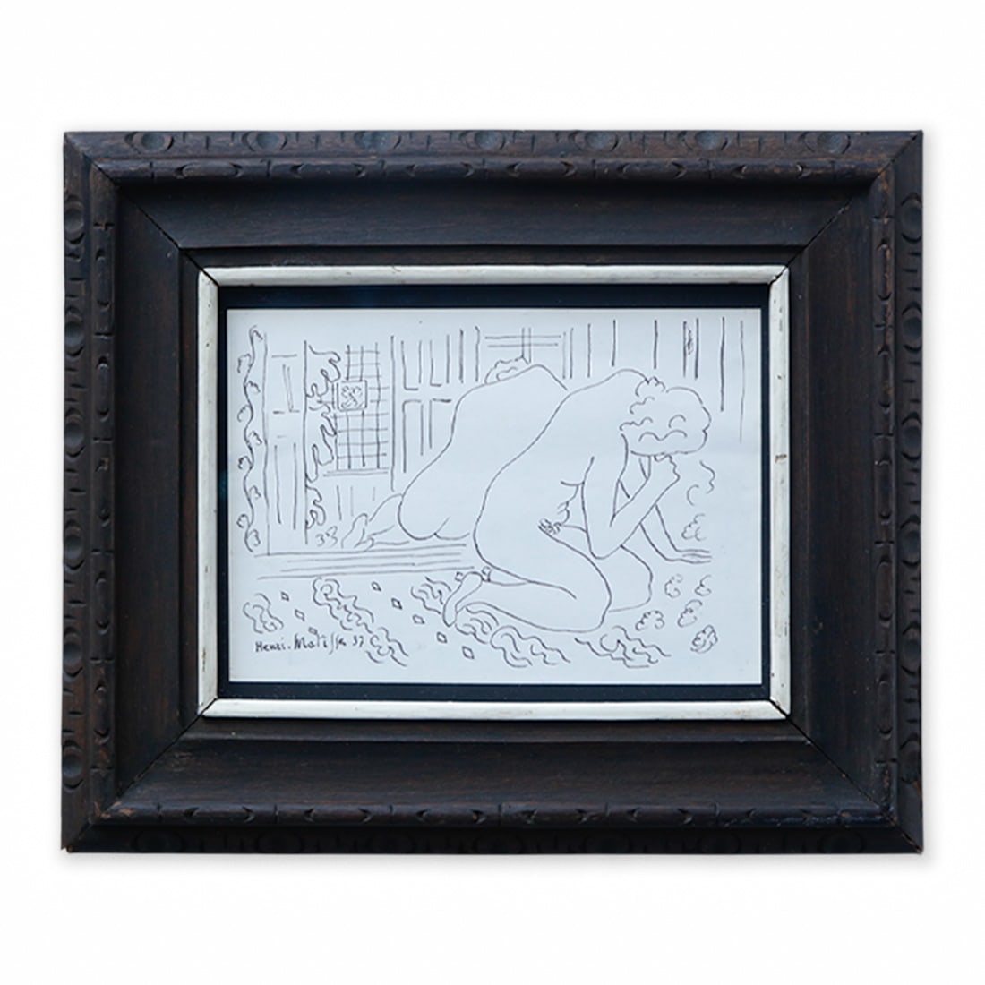 Henri Matisse "Seated Nude in front of Mirror" Ink Drawing Framed and Signed, "Henri Matisse 37": Henri Matisse "Seated Nude in front of Mirror" Ink Drawing Framed and Signed, "Henri Matisse 37". We are thrilled to offer an exquisite and historically significant work by the legendary French artist