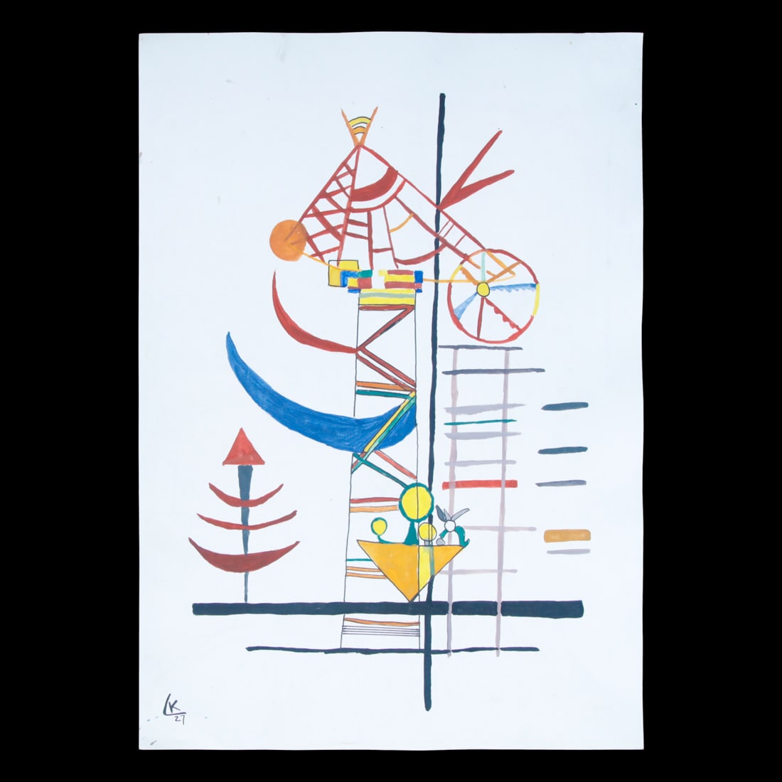 Wassily Kandinsky Signed Watercolor Depicting a Lighthouse, Stairs, Tree, and Bowl (1 of 3)