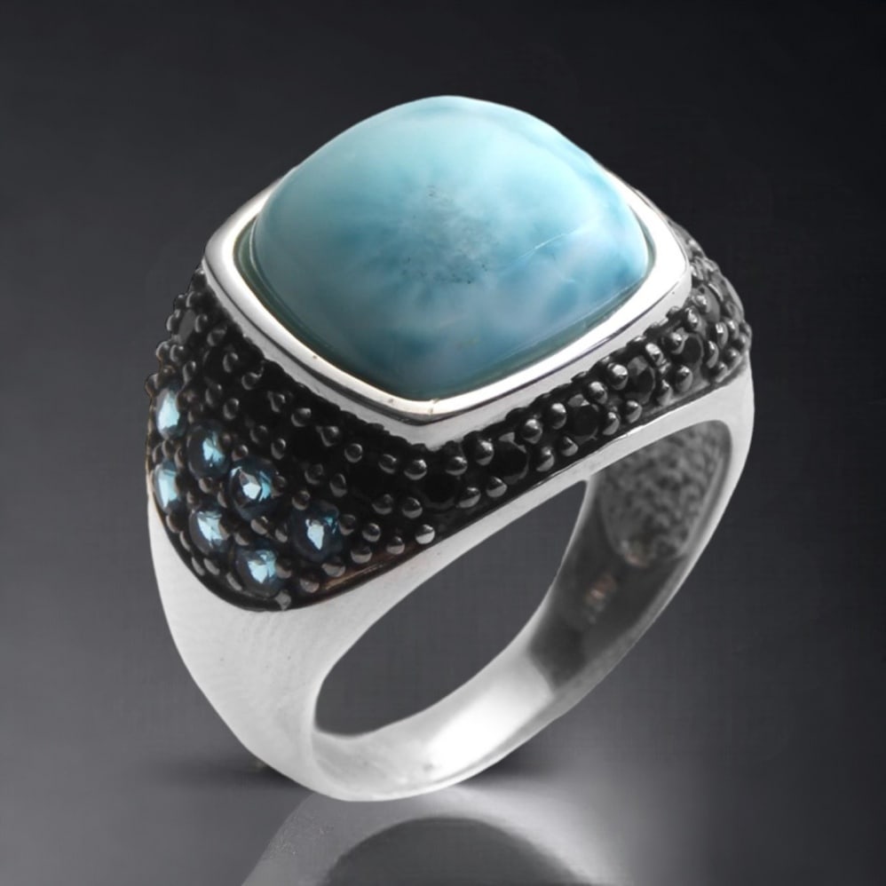 Gorgeous genuine Dominican larimar complemented by Black Spinel & London Blue Topaz pavé (1 of 1)