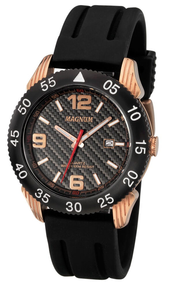 Magnum Bull Dive Watch with Golden Finshing and Carbon Fiber Style Dial (1 of 1)