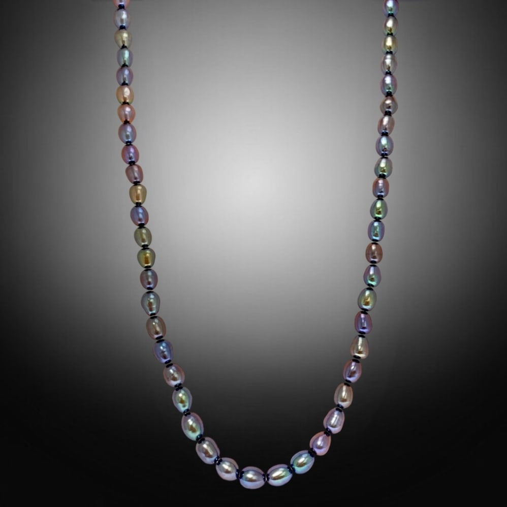 36" Peacock Pearl Necklace with Sterling Silver clasp and colors like a sunset (1 of 1)