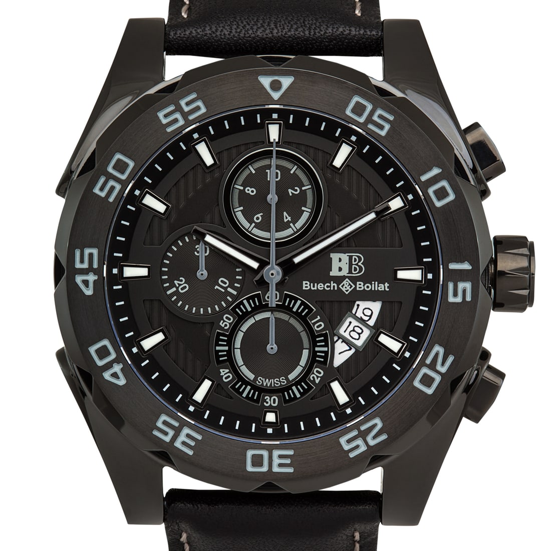 Buech & Boilat Torrent: Swiss Chronograph: Swiss Chronograph: 44mm case, true chronograph functions, Swiss Ronda 3540.D movement. Multi-layered dial, luminescent hands, sapphire crystal.