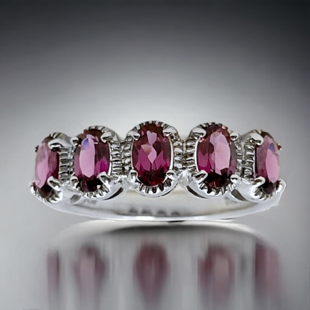Elegant 5-Stone Rhodolite Garnet Sterling Silver Ring (1 of 1)