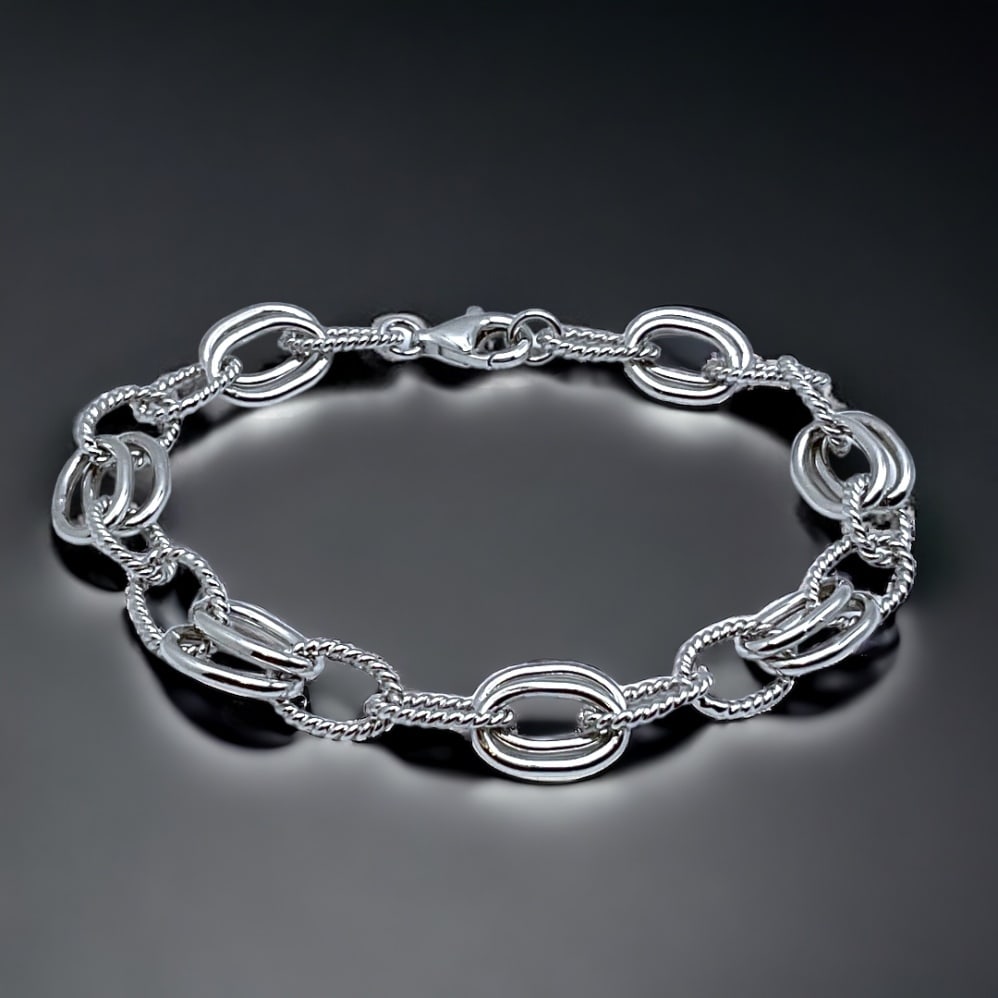 Sterling Silver Multi-Oval Link Bracelet with Lobster Claw Clasp - 7.25" (1 of 1)